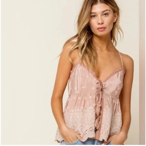 Free People Jenna Embroidered Cami In Pale Rose small - Picture 1 of 10